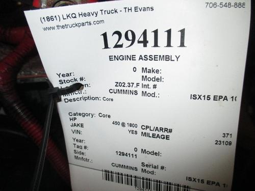 CUMMINS ISX15 EPA 10 Engine Assembly