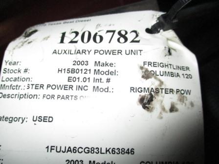 RIGMASTER POWER INC RIGMASTER POW AUXILIARY POWER UNIT